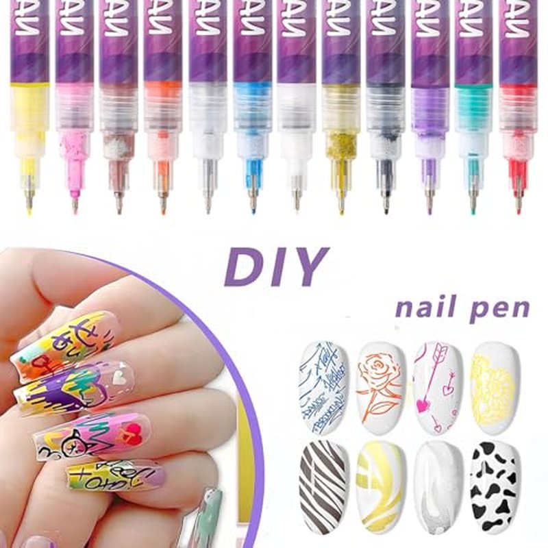 12 Colors Nail Art Pens Set With 500PCS Nail Form,New Nail Art Markers Polish Pen for Women Everyone, Nail Art Tools for Dotting Drawing Painting Point Liner DIY (2 set)