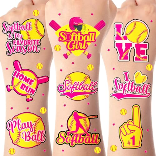 Serencatcher 144 Pcs Softball Temporary Tattoos, Softball Gifts Baseball Party Favors Tattoos Stickers Waterproof for Softball Birthday Party Decorations Softball Sports Club Team Rewards