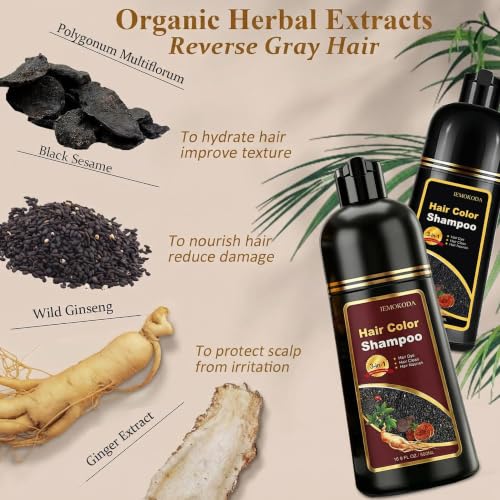 Natural Black Hair Dye Shampoo for Gray Hair - 3 in 1, 16.9 Fl Oz