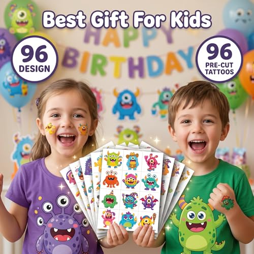 96 Monster Temporary Tattoos for Kids - Cute Designs