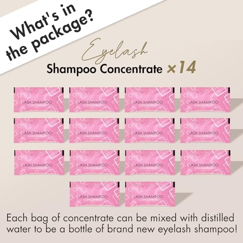 Lash Shampoo Concentrate Lash Cleaning for Eyelash Extensions Anti-allergic Hypoallergenic and Non-irritation Cleanser for Salon & Home Use(14 bags)