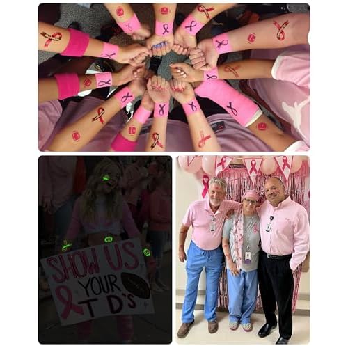 20 Sheets Luminous Pink Breast Cancer Accessories Football Temporary Tattoos - Glow in The Dark Breast Cancer Awareness Tattoos Temporary for Party Decoration Supplies