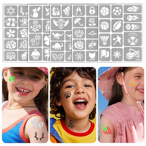 390 PCS Temporary Tattoo Stencils Kit for Kids, 28 Sheets