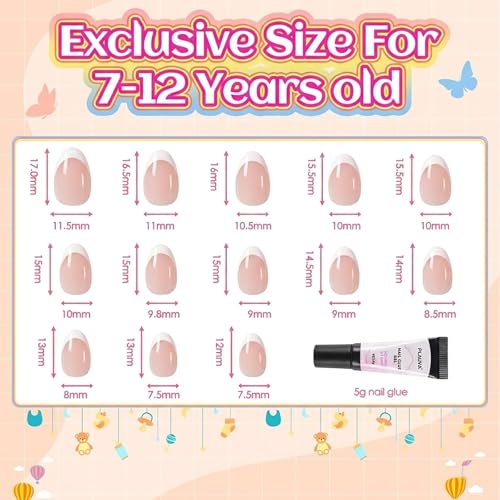 Plauva 26-Piece French Tip Press-On Nails for Kids & Teens