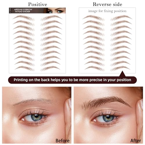 10 Sheets 110 Pairs 4D Hair-Like Waterproof Eyebrow Tattoos, Brown Tattoo Eyebrows Sticker Pairs, Temporary Brow Tattoos Grooming Shaping Stickers in Arch Style for Women Brown15