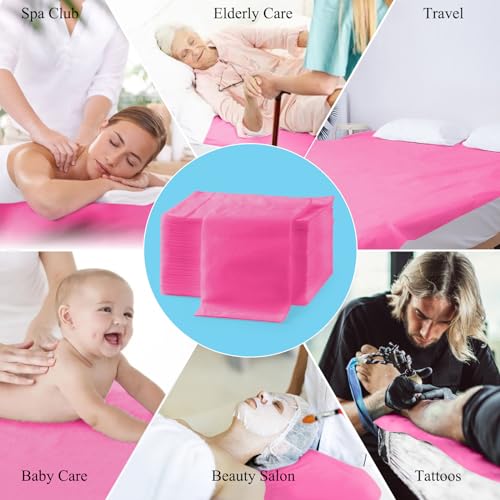 100Pcs Disposable Massage Table Sheets 31.5" x 71" Non-Woven Fabric Bed Covers for Ultimate Hygiene and Comfort in Massage, Tattoo, and Spa Treatments, Breathable and Durable Sheets(Pink)