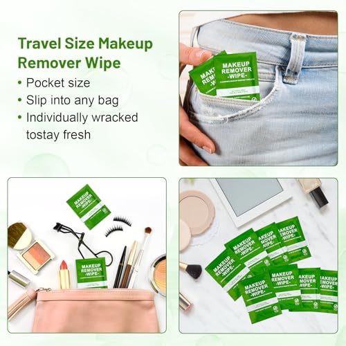 50 Count Makeup Remover Wipes Bulk Individually Wrapped, Travel Towelette Makeup Remover Individual Gentle Cleansing for Face Mascara Lipstick Remove Makeup