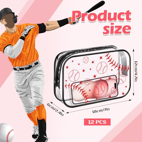 12 Pieces Baseball Makeup Bags 7 x 4.7 x 2.4inch Clear PVC Baseball Cosmetic Case Waterproof Travel Size Toiletry Bags for Women Portable Makeup Pouch