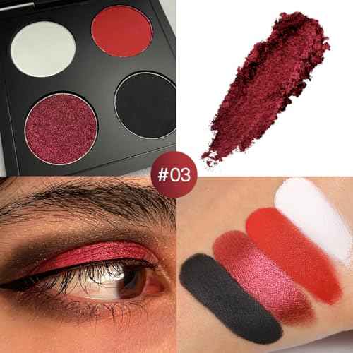Afflano Gothic Red Makeup Eyeshadow Palette, Matte White Black Red Eye shadow, Ultra-Pigmented Chrome Red Glitter Eyeshadow, Intense Metallic Smokey Black Red Eyeshadow Palette Halloween Goth Makeup