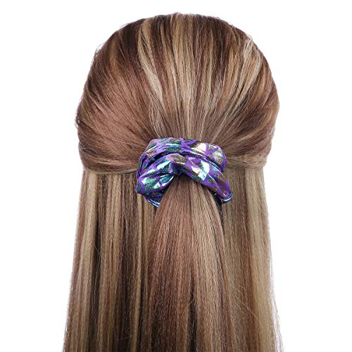 6 Pcs Mermaid Bronzing Hologram Metallic Hair Scrunchies Hair Bobbles Two-tone Elastics Ponytail Holders Hair Wrist Ties Bands Scrunchies for Show Gym Dance Party Cosplay for Girl (Black Color)