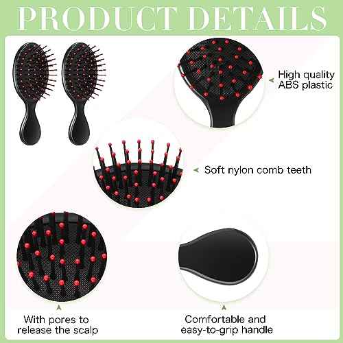 12 Pack Wet Small Hair Brush Combs Set, 6 Detangler Mini Brush Detangling Travel Hair Brush 6 Plastic Fine Wide Combs for Women Men Kids Toddler Girls Baby(Black)