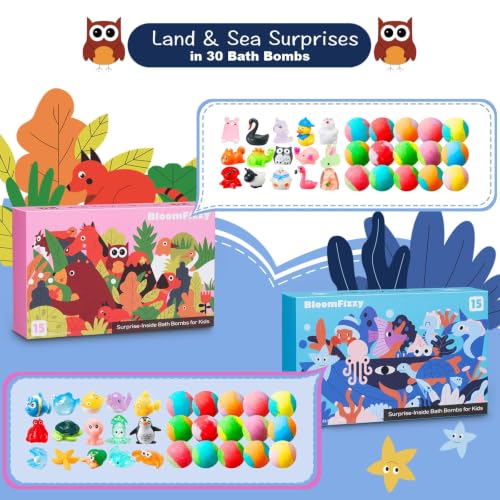 30 Pack Kids Bath Bombs with Animal Toys - Natural & Fun