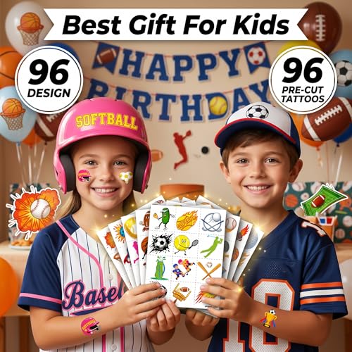 Sports Temporary Tattoos - 96 PCS Pre-Cut Soccer Football Baseball