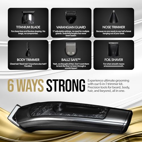 Varangian 6-in-1 Beard Trimmer - Titanium Blade, 17 Settings