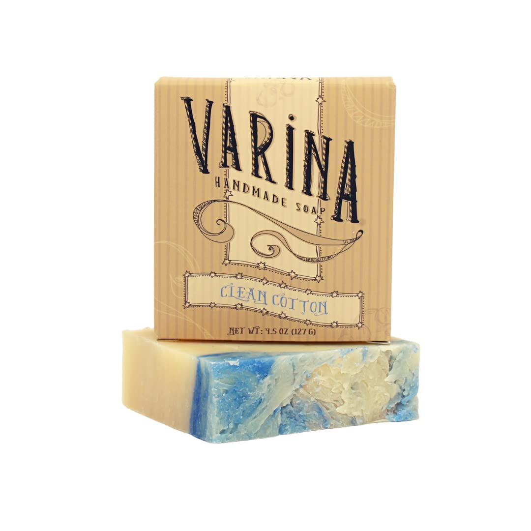 Varina Natural Clean Cotton Bar Soap - Gentle Cleansing for Sensitive Skin, Fresh - 3 Pack