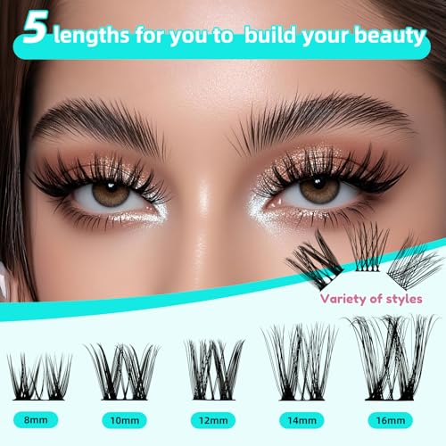 Lash Clusters Kit 144pcs Wispy Eyelash Extensions Kit 3 Styles Eyelash Clusters Individual Lashes Extension Kit with Lash Bond and Seal, Remover, Lash Tweezers DIY at Home(SMH,C-Mix8-16mm Kit)