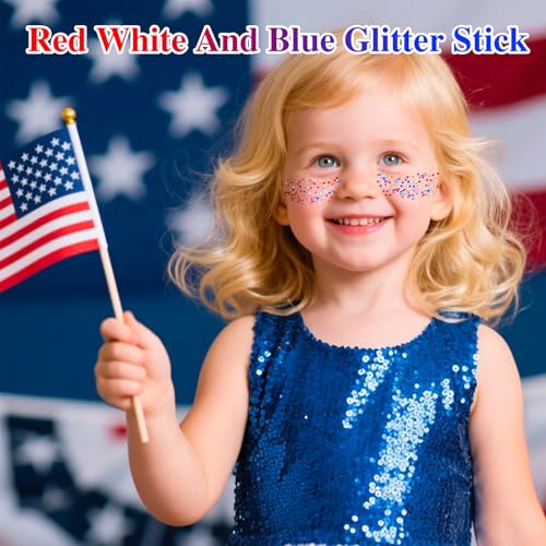 4th of July Red White Blue Glitter Stick with Stars