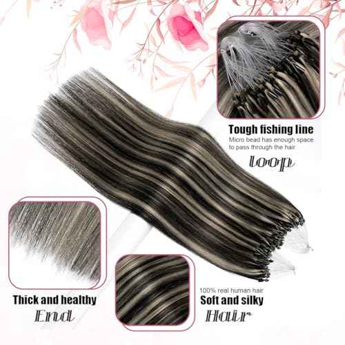 Microlink Extensions Human Hair 20 Inch Micro Loop Hair Extensions Long Straight Hair #1B/613 Hair Extensions Real Human Hair 50g 1g/s(#1B/613, 20inch)