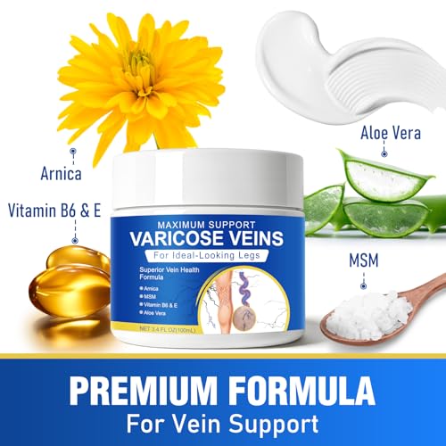 Varicose Veins Cream for Legs - Spider Veins Treatment, 3.4 Oz