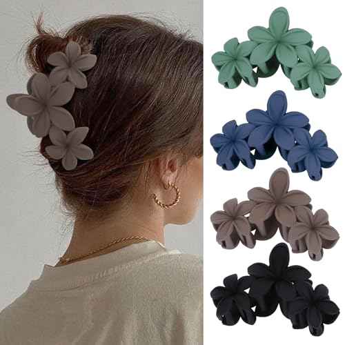 Hawaiian Flower Hair Clips Large Matte Hair Claw for Women Non-Slip Strong Hold Clips for Thick Hair, Hair Accessories,Brown,Black,Dark Blue