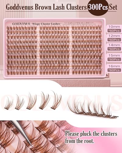 Brown Lash Clusters 10-16mm 300Pcs Natural Wispy Eyelash Extensions