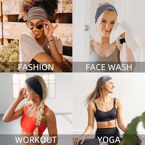 Wide Boho Headbands for Women - Non-Slip Elastic Cotton Spandex