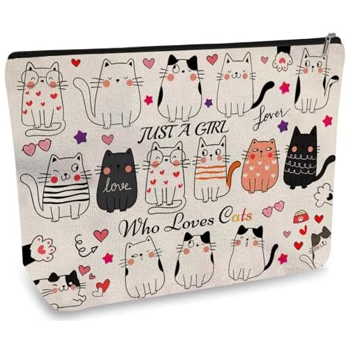 DOOX Cat Makeup Bags with Lining, Funny Cosmetic Bags Pencil Pouch - Double-Sided Print - Cute Cat Birthday & Christmas Gifts for Daughter, Sister, Women