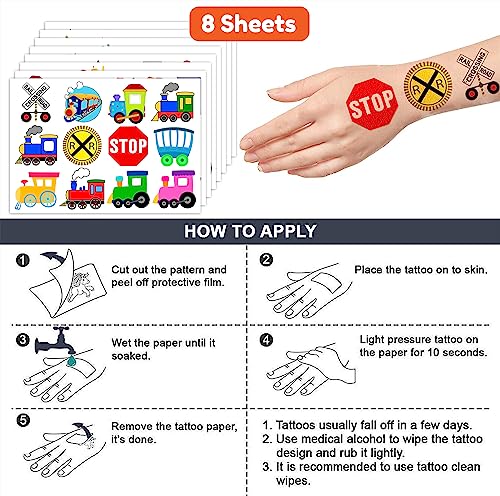 Train Temporary Tattoos for Kids - 96 PCS, 8 Sheets