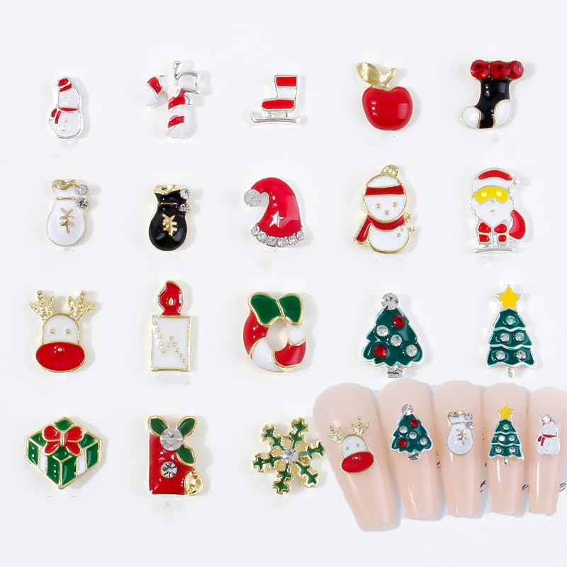 18Pcs Christmas Nail Charms 3D Alloy Nail Art Charms Xmas Tree Nail Gems with Rhinestones Gold Silver Red Green Christmas Nail Charms for Acrylic Nails Supplies for DIY Manicure Nail Art Decorations