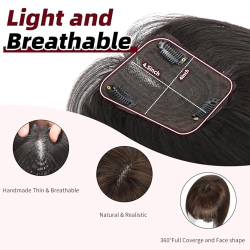 Real Human Hair Toppers with Bangs for Thinning Hair - 12 Inch