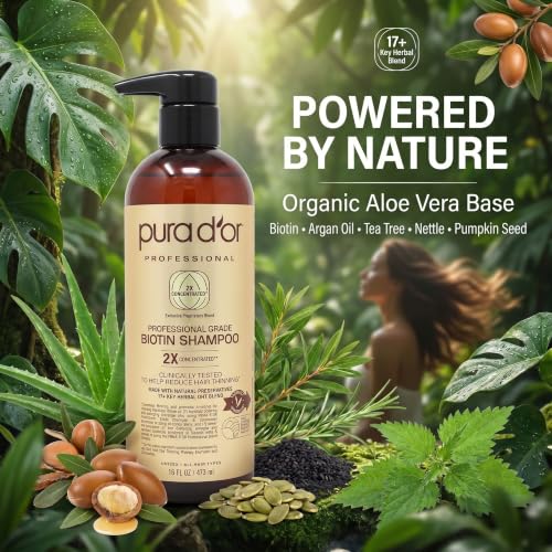 PURA D'OR Biotin Shampoo for Thinning Hair - 16 fl oz