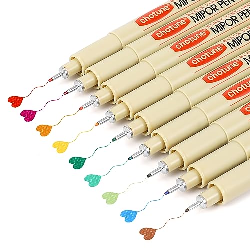 Micro Fineliner Drawing Art Pens: 9 Colors Fine Point 0.5mm Bible No Bleed Smooth Journal Zentangle Study Supplies Colored Waterproof 05 Micro Line Needle Tip Fineliner Thin Gel Felt Ink Marker