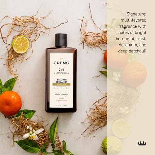 Cremo Italian Bergamot 2 in 1 Shampoo & Conditioner for Men,Notes of Italian Bergamot,Neroli Blossom,and Fresh Vetiver,16 Fl Oz,(Pack of 2)