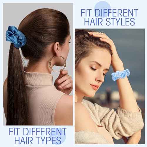 Tatuo 24 Pieces Rainbow Hair Scrunchies Elastic Bands Scrunchy Colorful Hair Ties for Women Girls Gymnastics Birthday Party Favors, Large (Blue Series Color,Satin)
