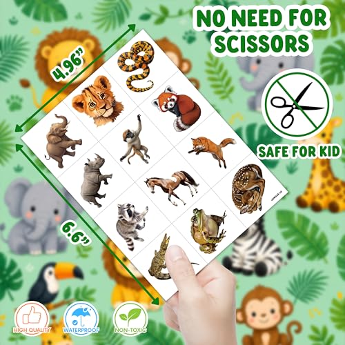96 PCS Jungle Animal Temporary Tattoos for Kids
