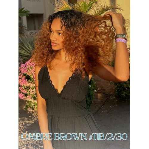 12A Brown Ombre Human Hair Bundles Water Wave 20 Inch, Chestnut Ombre Brown Wet n Wavy Single Bundle with Dark Roots 3 Tone Color #T1B/2/30 Thick Sew In Weave Remy Hair Keep Soft After Washes