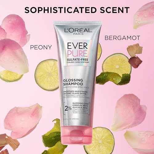 L'Oreal Paris Glossing Sulfate Free Conditioner with Glycolic Acid, Hair Care for Lasting Shine and Smoothness for Dull, Dry Hair, EverPure, 6.8 Fl Oz