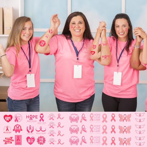 80 Pcs Pink Ribbon Breast Cancer Awareness Temporary Tattoos