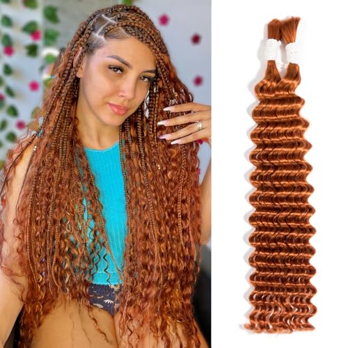 Boho Deep Wave Human Braiding Hair 22" Ginger 50g