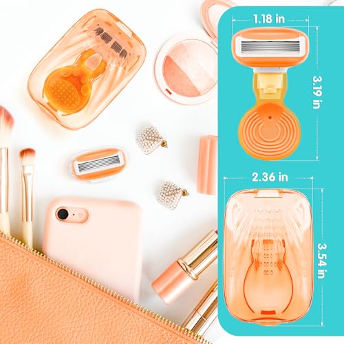 Travel Razors for Women Include 1 Handle and 5 Cartridges, Extra Smooth 5-Blade Mini Razor with Travel Case, Portable Travel Size Toiletries for Women, Green