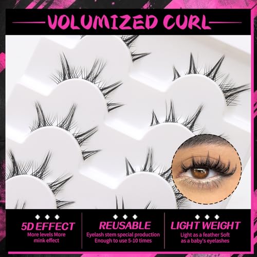 5 Pairs 5D Wispy Cat Eye False Eyelashes with Thin Stem