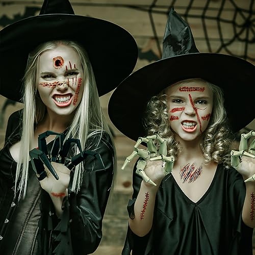 Zombie Scar Temporary Tattoos with Fake Blood - Halloween Costume Makeup
