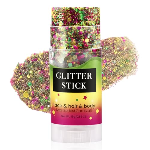HULYHDP Carnival Glitter Stick - Waterproof Body & Hair Shimmer, Easy Removal, Large Iridescent Flakes