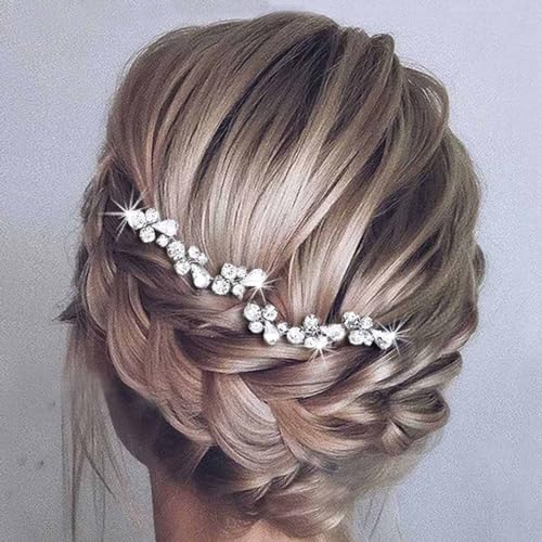 Easedaily Bride Wedding Hair Pins Silver Crystal Bridal Hair Pieces Rhinestone Hair Accessories for Women and Girls (pack of 2) (A-Silver)