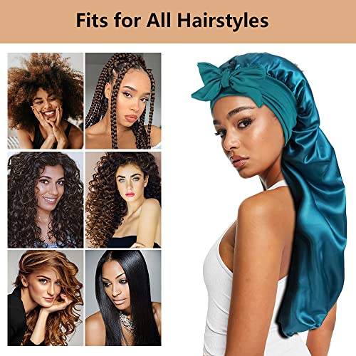 2-Pack Satin Sleep Bonnets with Tie Band for Locs & Braids