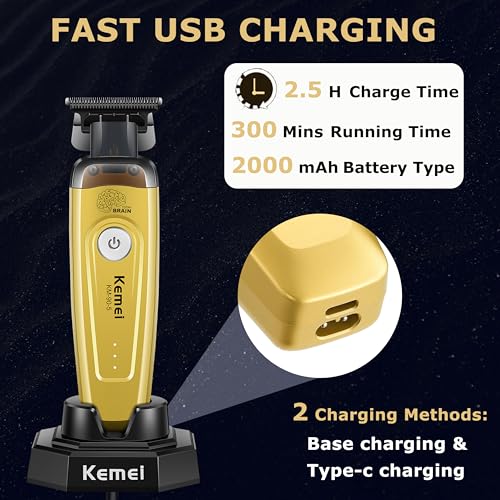 KEMEI 90-5 Men¡¯s Hair & Beard Trimmer, Zero Gap DLC Blade, 7500 RPM Cordless Trimmer for Barbers