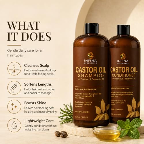 Castor Oil Shampoo & Conditioner Set for Hair Growth - 16 fl oz