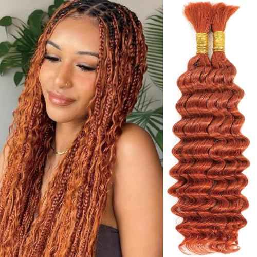 Deep Curly Braiding Human Hair 100g 16 Inch Ginger Orange 350 Deep Water Wave Bulk Human Hair for Braiding No Weft Brazilian Virgin Deep Curly Human Hair Extensions for Boho Braids
