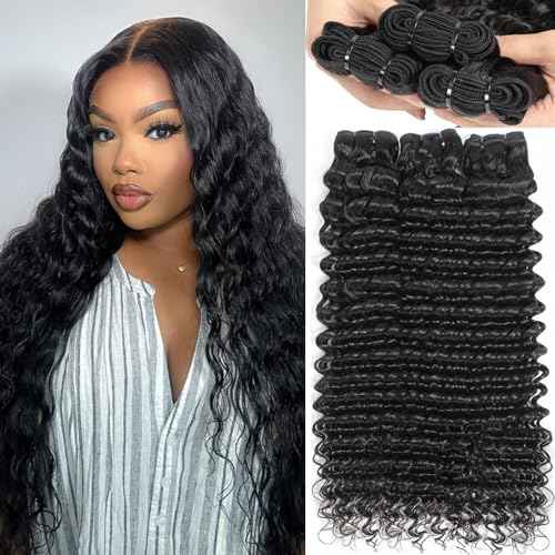 inlovwith Deep Wave Bundles Human Hair, Selected Healthy Curly Human Hair Bundles 100% Unprocessed Brazilian Virgin Hair Wet and Wavy (3 Bundles, 22 24 26 Inches)