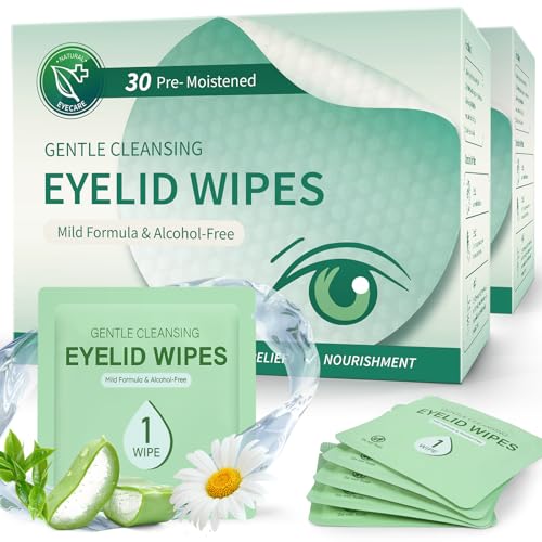 Eyelid and Lash Cleansing Wipes ? Hypoallergenic Tea Tree Oil Eye Wipes for Dry Eyes, Blepharitis & Sensitive Skin ? Pre-Moistened, Individually Wrapped Pads for Daily Eye Care ? 60 Count